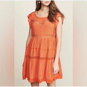 Free People Retro Kitty Crochet Trim Tangerine Mini Dress